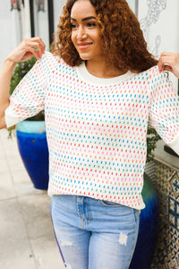 Spread Joy Ivory & Multicolor Jacquard Bubble Sleeve Sweater