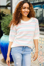 Load image into Gallery viewer, Spread Joy Ivory &amp; Multicolor Jacquard Bubble Sleeve Sweater
