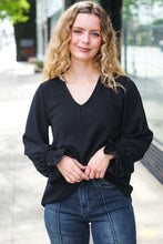 Load image into Gallery viewer, Hello Beautiful Smocked Bubble Sleeve Woven Top in Black
