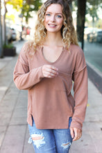 Load image into Gallery viewer, Eyes On You Mineral Wash Rib Notch Neck Pocketed Top in Camel
