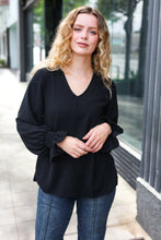 Load image into Gallery viewer, Hello Beautiful Smocked Bubble Sleeve Woven Top in Black
