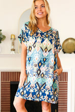 Load image into Gallery viewer, You Got This Blue &amp; Sage Boho V Neck Cuffed Dolman Sleeve Dress
