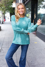 Load image into Gallery viewer, Holiday Ready Snowflake Brushed Hacci Sweater Top in Green
