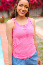 Load image into Gallery viewer, Summer Days Melange Ribbed Henley Button Down Tank in Fuchsia
