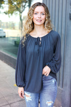 Load image into Gallery viewer, Versatile Front Tie Modal Knit Peasant Top in Charcoal
