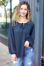 Load image into Gallery viewer, Versatile Front Tie Modal Knit Peasant Top in Charcoal
