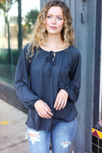 Load image into Gallery viewer, Versatile Front Tie Modal Knit Peasant Top in Charcoal
