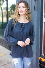 Load image into Gallery viewer, Versatile Front Tie Modal Knit Peasant Top in Charcoal
