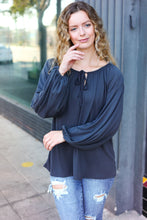 Load image into Gallery viewer, Versatile Front Tie Modal Knit Peasant Top in Charcoal
