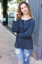 Load image into Gallery viewer, Versatile Front Tie Modal Knit Peasant Top in Charcoal
