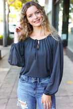 Load image into Gallery viewer, Versatile Front Tie Modal Knit Peasant Top in Charcoal
