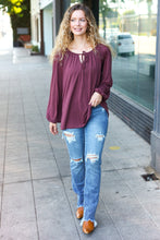 Load image into Gallery viewer, Versatile Front Tie Modal Knit Peasant Top in Wine
