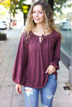 Load image into Gallery viewer, Versatile Front Tie Modal Knit Peasant Top in Wine
