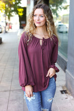 Load image into Gallery viewer, Versatile Front Tie Modal Knit Peasant Top in Wine
