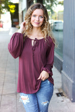 Load image into Gallery viewer, Versatile Front Tie Modal Knit Peasant Top in Wine
