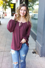 Load image into Gallery viewer, Versatile Front Tie Modal Knit Peasant Top in Wine
