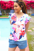 Load image into Gallery viewer, Summer Vibes Coral Tropical Print Flutter Sleeve Top
