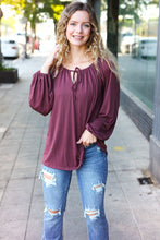 Load image into Gallery viewer, Versatile Front Tie Modal Knit Peasant Top in Wine
