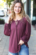 Load image into Gallery viewer, Versatile Front Tie Modal Knit Peasant Top in Wine
