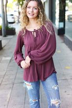 Load image into Gallery viewer, Versatile Front Tie Modal Knit Peasant Top in Wine
