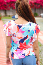 Load image into Gallery viewer, Summer Vibes Coral Tropical Print Flutter Sleeve Top
