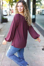 Load image into Gallery viewer, Versatile Front Tie Modal Knit Peasant Top in Wine
