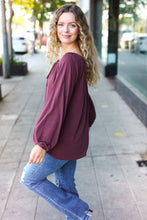 Load image into Gallery viewer, Versatile Front Tie Modal Knit Peasant Top in Wine
