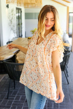 Load image into Gallery viewer, True Beauty Peach Floral Lattice Trim V Neck Ruffle Sleeve Top
