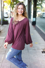 Load image into Gallery viewer, Versatile Front Tie Modal Knit Peasant Top in Wine
