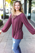 Load image into Gallery viewer, Versatile Front Tie Modal Knit Peasant Top in Wine
