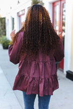 Load image into Gallery viewer, Perfectly You Button Down Tiered Babydoll Satin Top in Burgundy
