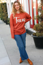 Load image into Gallery viewer, Game Day Burnt Orange &quot;Texas&quot; Embroidery Pop Up Sweater

