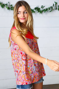 The Coral Reef  Jacquard Lace Paisley Print Tank Top in Coral