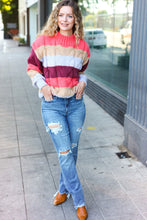 Load image into Gallery viewer, Fall For You Multicolor Stripe Cable Knit Mock Neck Sweater in Rust
