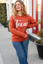 Load image into Gallery viewer, Game Day Burnt Orange &quot;Texas&quot; Embroidery Pop Up Sweater
