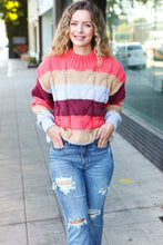 Load image into Gallery viewer, Fall For You Multicolor Stripe Cable Knit Mock Neck Sweater in Rust
