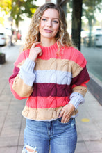 Load image into Gallery viewer, Fall For You Multicolor Stripe Cable Knit Mock Neck Sweater in Rust
