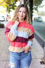 Load image into Gallery viewer, Fall For You Multicolor Stripe Cable Knit Mock Neck Sweater in Rust
