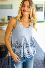 Load image into Gallery viewer, Call On Me Blue Embroidered Scalloped Hem Sleeveless Top
