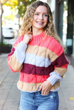 Load image into Gallery viewer, Fall For You Multicolor Stripe Cable Knit Mock Neck Sweater in Rust
