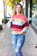 Load image into Gallery viewer, Fall For You Multicolor Stripe Cable Knit Mock Neck Sweater in Rust
