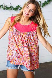The Coral Reef  Jacquard Lace Paisley Print Tank Top in Coral