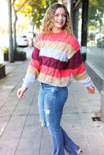 Load image into Gallery viewer, Fall For You Multicolor Stripe Cable Knit Mock Neck Sweater in Rust
