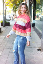 Load image into Gallery viewer, Fall For You Multicolor Stripe Cable Knit Mock Neck Sweater in Rust
