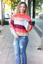 Load image into Gallery viewer, Fall For You Multicolor Stripe Cable Knit Mock Neck Sweater in Rust
