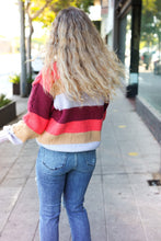 Load image into Gallery viewer, Fall For You Multicolor Stripe Cable Knit Mock Neck Sweater in Rust
