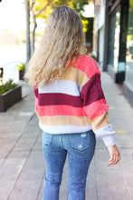 Load image into Gallery viewer, Fall For You Multicolor Stripe Cable Knit Mock Neck Sweater in Rust
