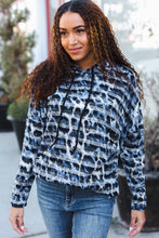 Load image into Gallery viewer, Casual Chic Blue &amp; Black Animal Print Stripe Hoodie
