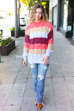 Load image into Gallery viewer, Fall For You Multicolor Stripe Cable Knit Mock Neck Sweater in Rust
