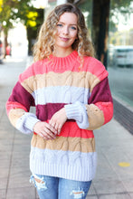 Load image into Gallery viewer, Fall For You Multicolor Stripe Cable Knit Mock Neck Sweater in Rust
